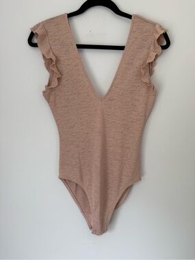 Urban Outfitters Blush Pink Ruffle Sleeve V-Neck Bodysuit